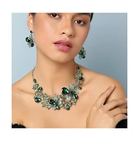 Sohi Women's Green Teardrop Flora Jewelry Set