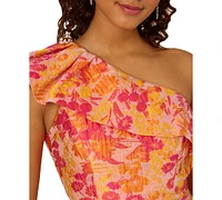 Adrianna Papell Women's One-Shoulder Floral Jacquard Dress