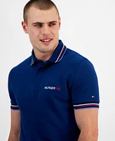 Tommy Hilfiger Men's Bubble Stitch Contrast Global Stripe Short Sleeve Polo Shirt