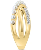 Effy Freshwater Pearl (2mm) & Diamond (1/10 ct. t.w.) Crossover Statement Ring in 14k Gold