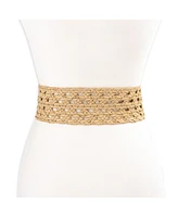 Sam Edelman Women's Woven Leather Belt with Circular Center Bar Buckle