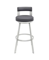 Armen Living Flynn 26" Swivel Counter Stool in Silver Metal with Faux Leather