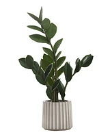 Monarch Specialties 20" Indoor Artificial Zz Plant with Decorative Grey Cement Pot