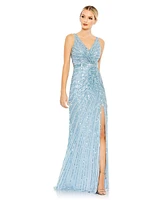 Mac Duggal Women's Sequined Faux Wrap Sleeveless Gown