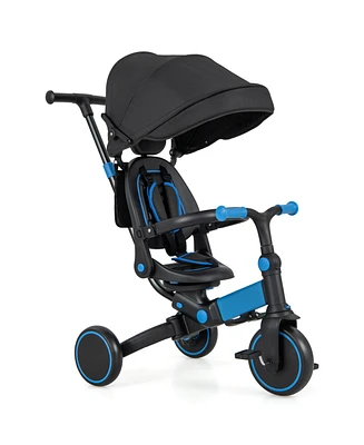 Slickblue Boys Tricycle with Adjustable Push Handle Canopy and 3-Point Safety Belt