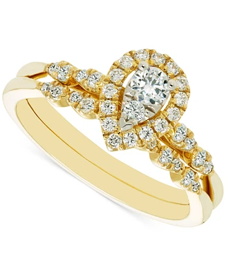 Diamond Pear Shaped Cluster Halo Bridal Set (1/2 ct. t.w.) in 14k Gold