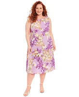 London Times Plus Size Floral-Print Jersey Dress