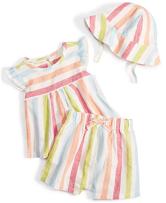 First Impressions Baby Girls Beach Side Striped Hat, Top & Shorts, 3 Piece Set, Created for Macy's
