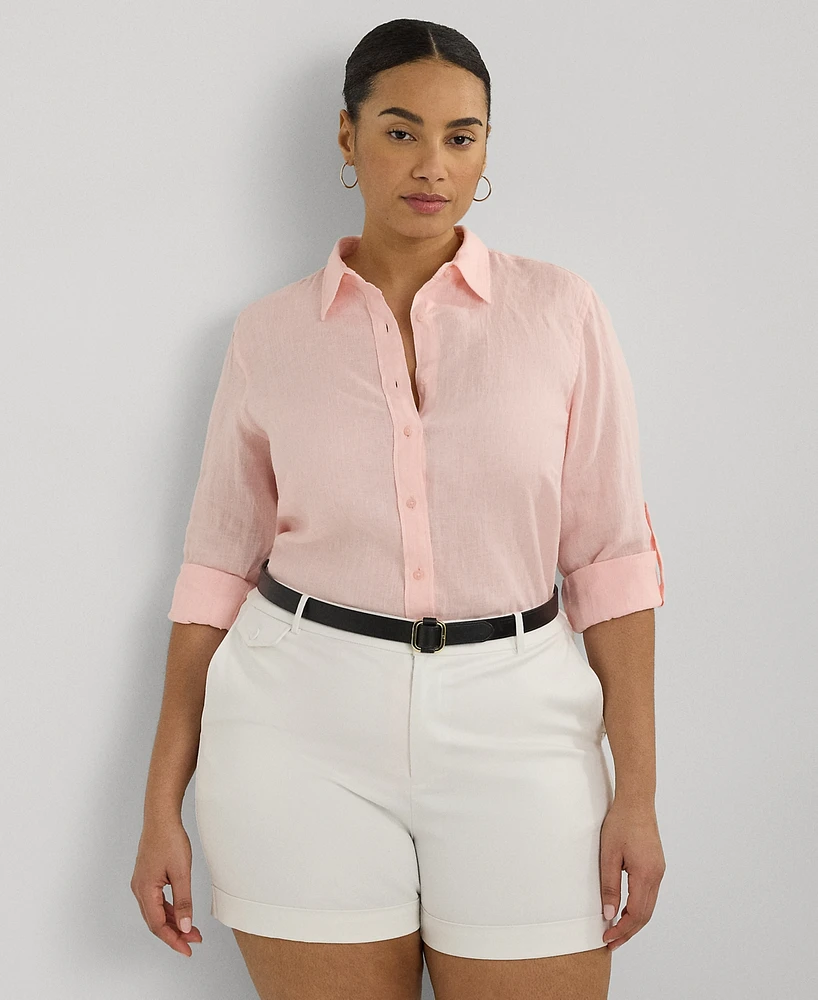 Lauren Ralph Plus Linen Roll-Tab Shirt