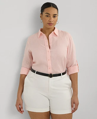 Lauren Ralph Plus Linen Roll-Tab Shirt