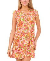 Msk Petite Floral-Print Flutter-Sleeve Shift Dress