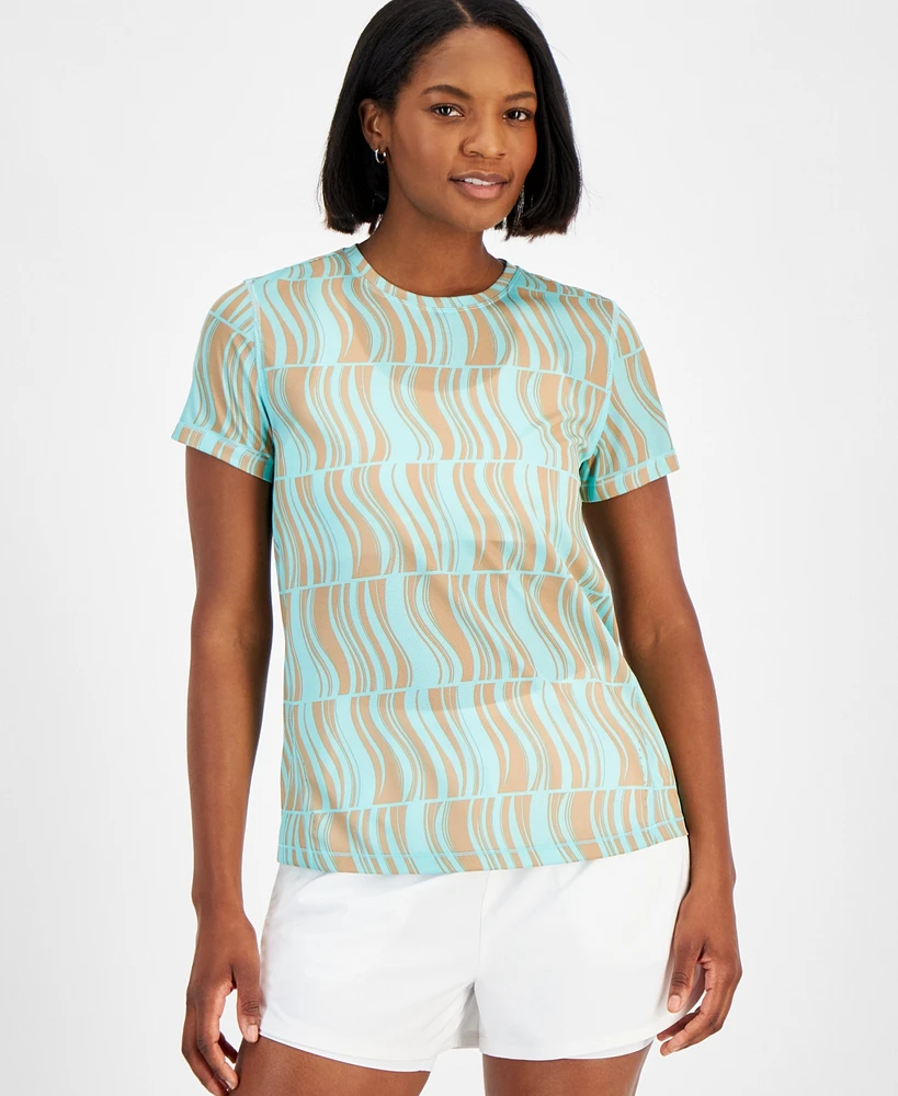 Id Ideology Women's Geo-Print Mesh Short-Sleeve Top, Created for Macy's