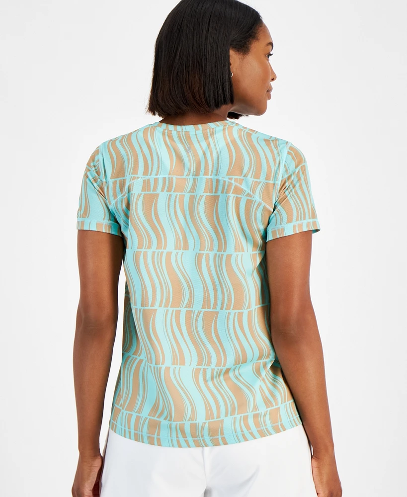 Id Ideology Women's Geo-Print Mesh Short-Sleeve Top, Created for Macy's