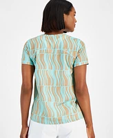 Id Ideology Women's Geo-Print Mesh Short-Sleeve Top, Created for Macy's