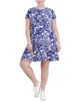 Jessica Howard Plus Printed Short-Sleeve Fit & Flare Dress