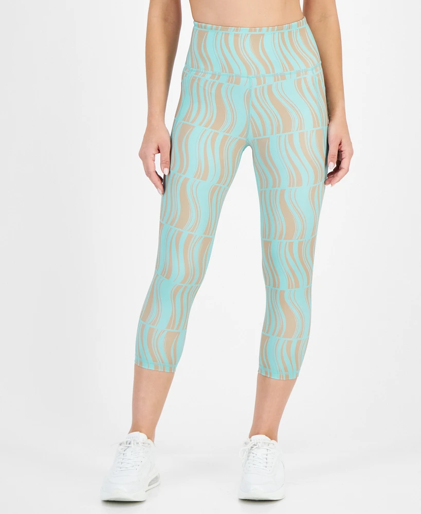 Id Ideology Women's Active Wavey-Print Cropped Compression Leggings, Created for Macy