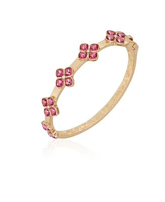 T Tahari Gold-Tone Rose Glass Stone Oval Hinge Bangle Bracelet
