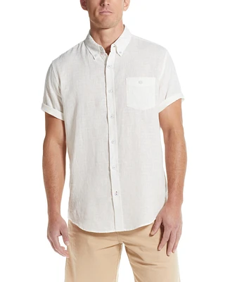 Weatherproof Vintage Men's Short Sleeve Solid Linen Cotton Shirt