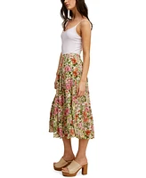 John Paul Richard Printed Tiered Midi Skirt Multi Tropical Print