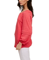 John Paul Richard Slub Gauze Knit Top with Pleating Detail on 3/4 Sleeve