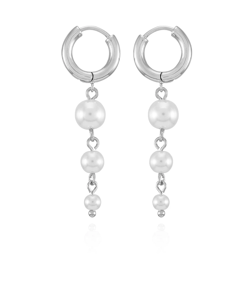 T Tahari Silver-Tone Imitation Pearl Linear Drop Earrings