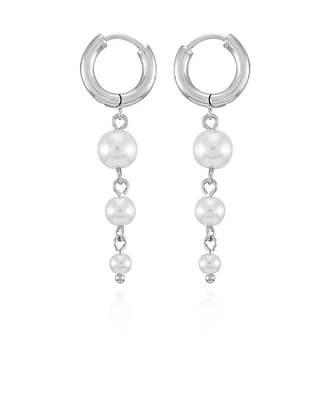 T Tahari Silver-Tone Imitation Pearl Linear Drop Earrings