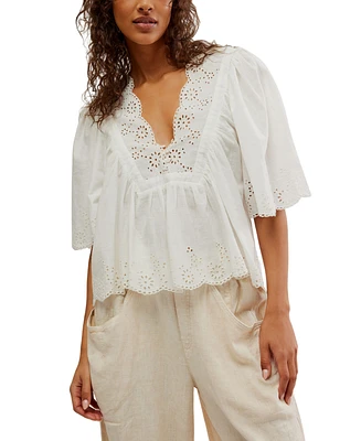 Free People Women's Costa Eyelet Embroidered Cotton Top