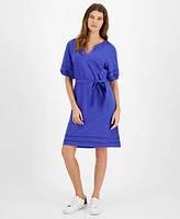 Tommy Hilfiger Women's Cotton Belted Puff-Sleeve Dress