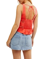 Free People Women's Kianna Eyelet Lace Pintuck Sleeveless Cotton Top