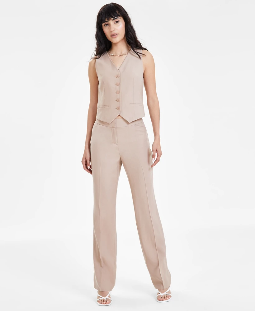 Bar Iii Women's Flat-Front Wide-Leg Pants, Created for Macy's