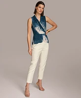 Donna Karan Women's Printed Faux-Wrap Sleeveless Top