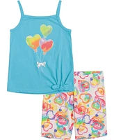 Kids Headquarters Little Girls Tie-Hem Tank and Printed Stretch Bike Shorts Set