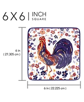 Certified International Morning Rooster Set of 4 Canape Plates