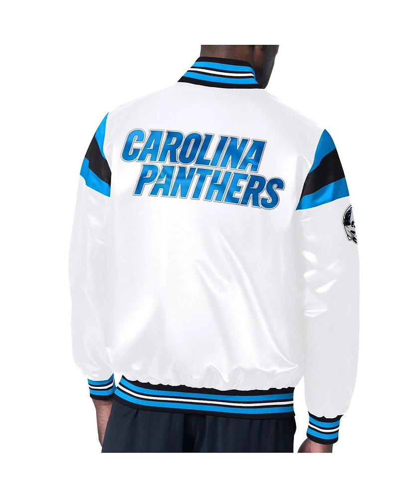 Men's Starter White Carolina Panthers Satin Full-Snap Varsity Jacket