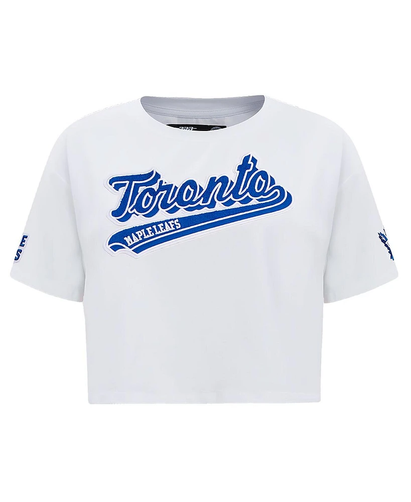Women's Pro Standard White Toronto Maple Leafs Boxy Script Tail Cropped T-shirt
