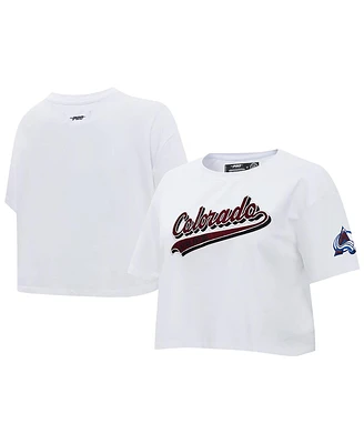 Women's Pro Standard White Colorado Avalanche Boxy Script Tail Cropped T-shirt