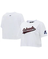 Women's Pro Standard White Colorado Avalanche Boxy Script Tail Cropped T-shirt