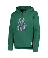 Big Boys Mitchell & Ness Green Distressed Milwaukee Bucks Hardwood Classics Legendary Slub Lightweight Pullover Hoodie