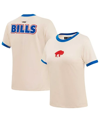 Women's Pro Standard Cream Distressed Buffalo Bills Retro Classic Ringer T-shirt