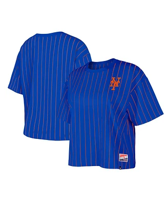 Women's New Era Royal York Mets Boxy Pinstripe T-shirt