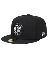 Men's New Era Black Brooklyn Nets Active Satin Visor 59FIFTY Fitted Hat