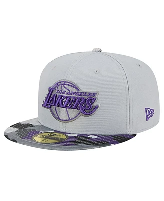 Men's New Era Gray Los Angeles Lakers Active Color Camo Visor 59FIFTY Fitted Hat