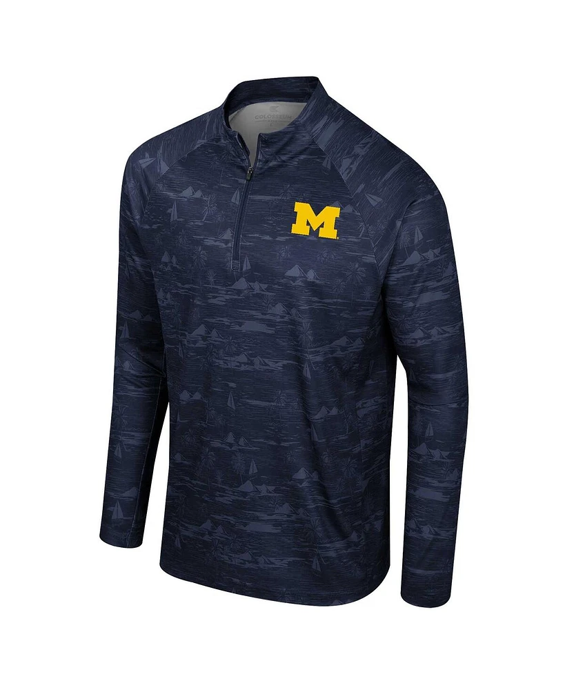 Men's Colosseum Navy Michigan Wolverines Carson Raglan Quarter-Zip Jacket