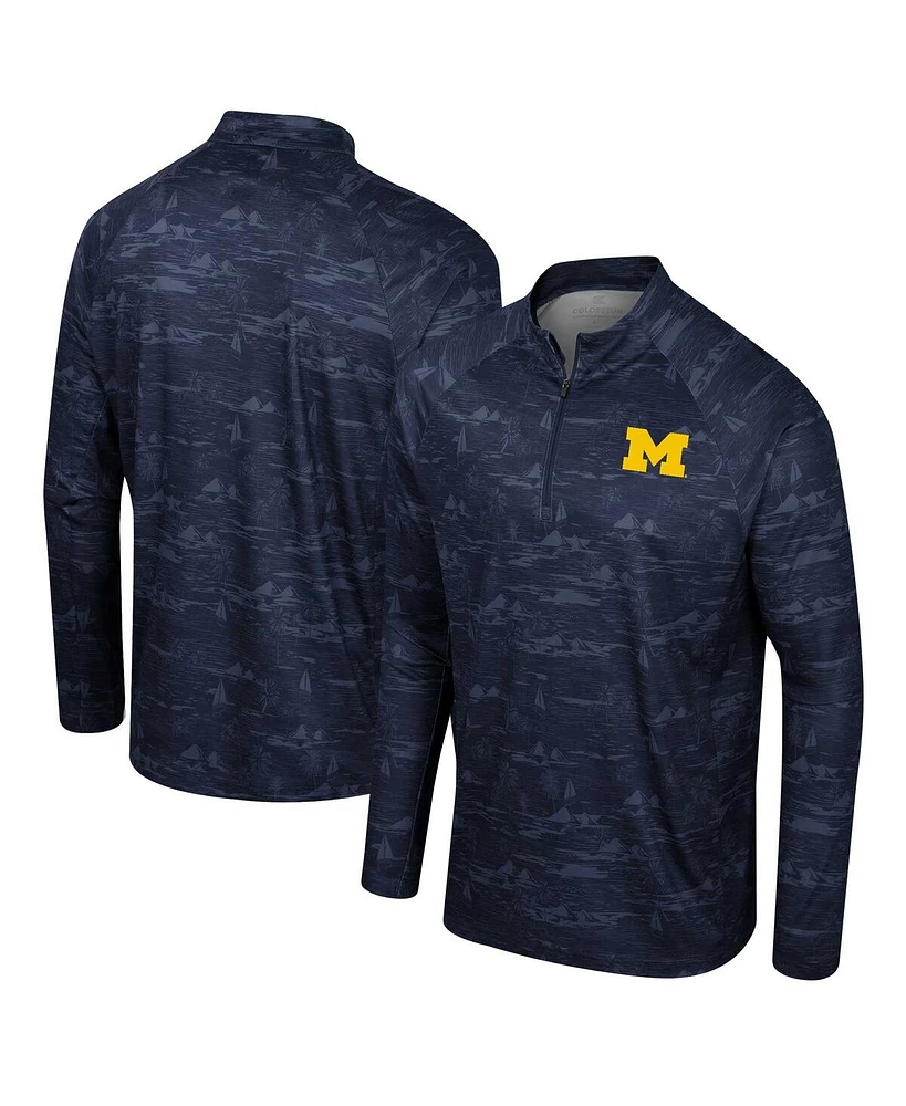 Men's Colosseum Navy Michigan Wolverines Carson Raglan Quarter-Zip Jacket