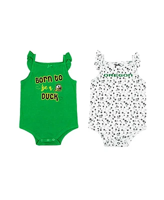 Baby Girls Colosseum Green, White Oregon Ducks Two-Pack Hopper Ruffle Bodysuit Set