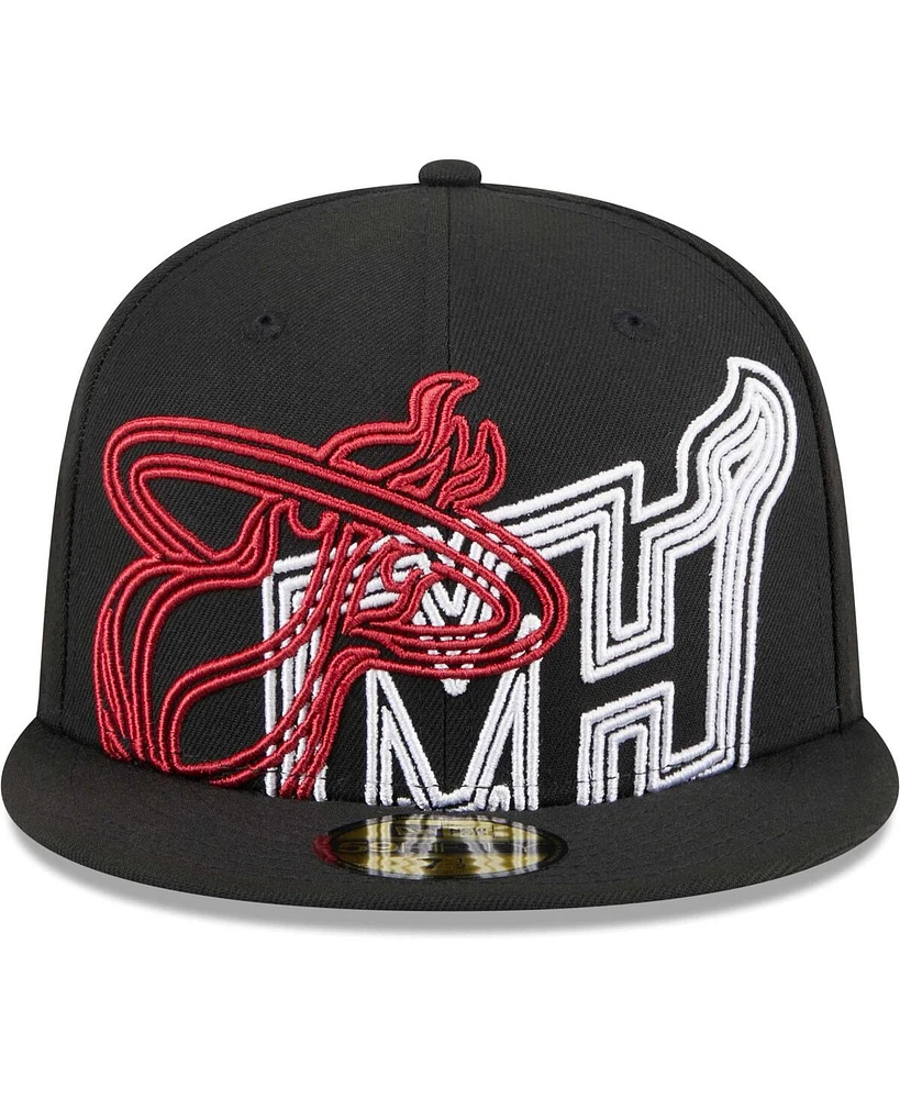 Men's New Era Black Miami Heat Game Day Hollow Logo Mashup 59FIFTY Fitted Hat