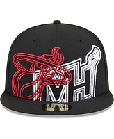 Men's New Era Black Miami Heat Game Day Hollow Logo Mashup 59FIFTY Fitted Hat