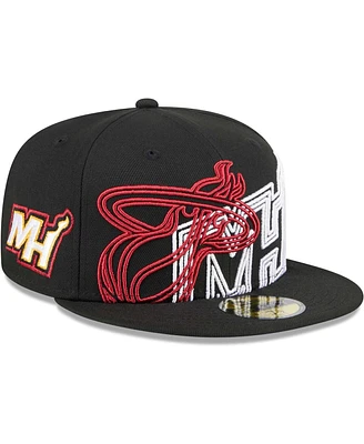 Men's New Era Black Miami Heat Game Day Hollow Logo Mashup 59FIFTY Fitted Hat