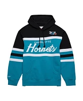 Men's Mitchell & Ness Teal, Black Charlotte Hornets Head Coach Pullover Hoodie