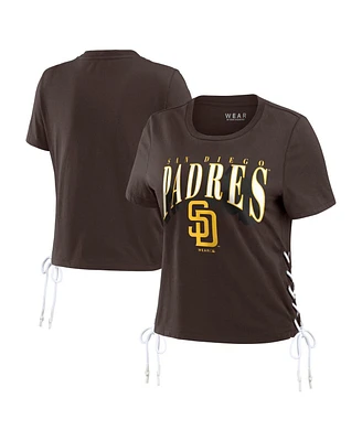 Women's Wear by Erin Andrews Brown San Diego Padres Side Lace-Up Cropped T-shirt